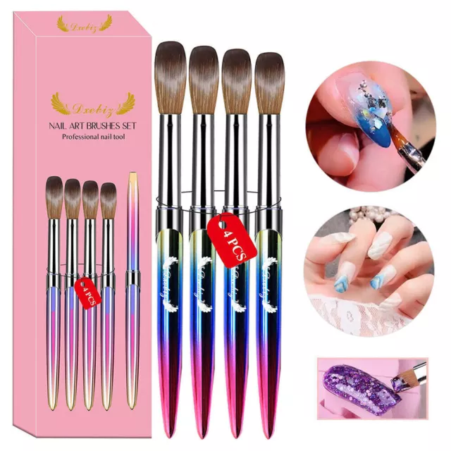 100% Kolinsky Acrylic Nail Brush 4Pcs/Set DIY Acrylic Powder Brushes 4 Size