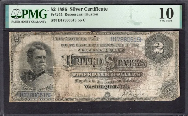 1886 $2 Silver Certificate Hancock Note PMG 10 Fr.244 Item #1995373-006