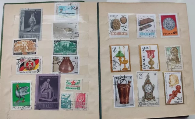 Sowjetisches Album mit Briefmarken, Tschechoslowakei, Bulgarien, UdSSR, USA...