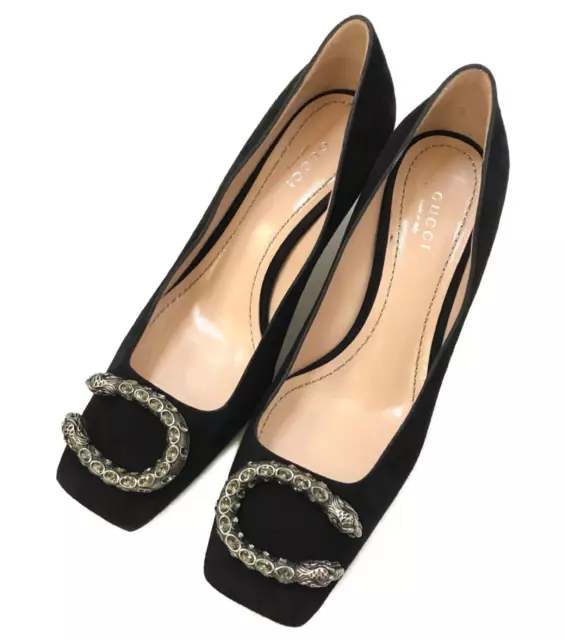 GUCCI Dionysus Tiger Head Suede Square Toe Pumps in Black size 37 used