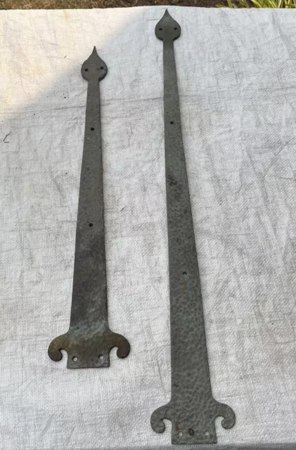 Lot (2) Antique Hammered Copper Strap Hinges Barn Gate Farm VINTAGE colonial