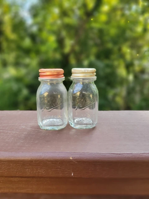 Vintage MIni Ball Perfect Mason Jar Salt & Pepper Shakers Glass Canning Made USA