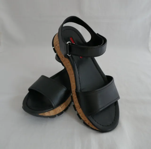 PRADA Sport Black Leather Two Strap Sandals Size 4.5/35