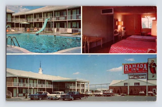 Postcard New Mexico Las Cruces NM Ramada Inn Motel Pool TV 1960s Unposted Chrome