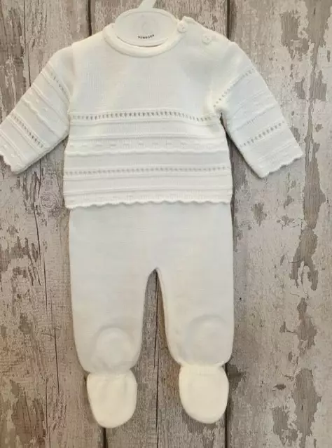Spanish Style Baby Boy or Baby Girl White Knitted Leggings and Jumper Set