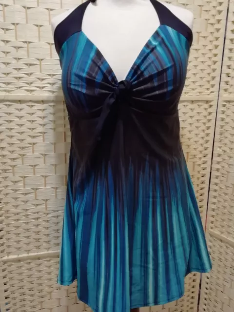 Sixyotie size 4XL (18/20) black and turquoise swim dress with attached shorts.