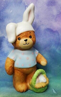 Enesco Lucy and Me Lucy Rigg bunny bear wearing blue shirt Easter basket figure