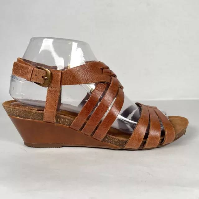 Sofft Vali Womens Size 8 M Brown Leather Wedge Sandals Strappy Buckle Shoes