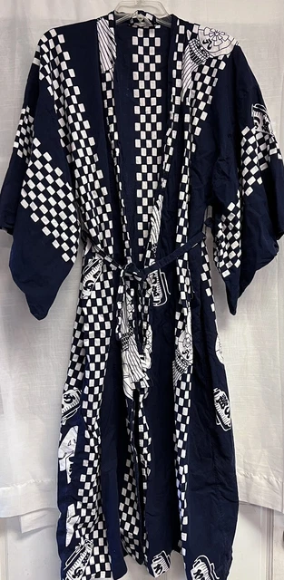 FP in Tokyo Navy Blue & White 100% Cotton Robe Kimono 60” Long