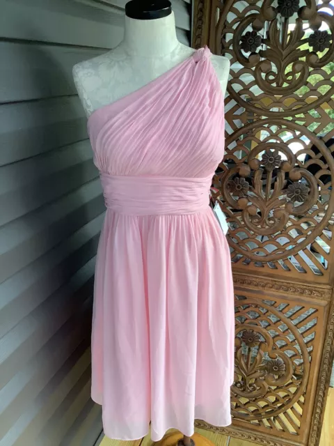 Donna Morgan Womens Rhea One Shoulder Chiffon Dress Size 8 Pink Bridesmaid NWT