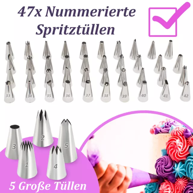 Spritztüllen Set 2x Spritzbeutel Silikon 10x Einwegbeutel 47 Edelstahl Tüllen 2