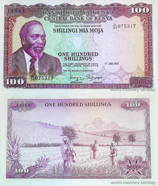 N° qui suive 100 Shillings KENYA 1972 neuf/unc  2 billets