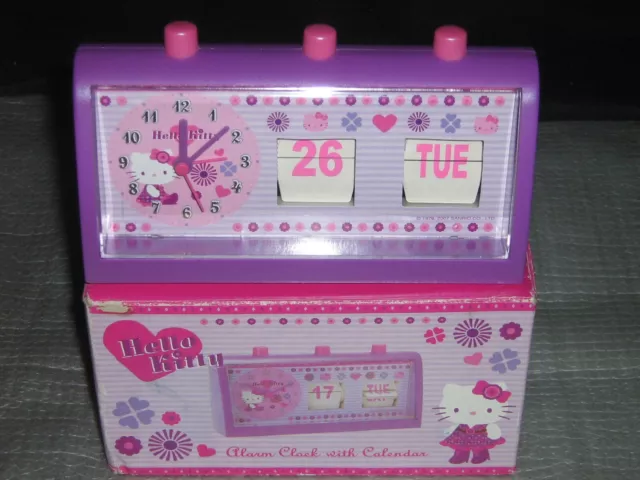 Vintage Sanrio Hello Kitty Flip Calendar & Alarm Clock Purple & Pink 2007