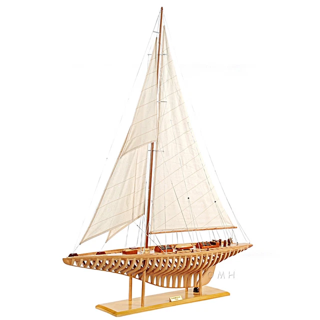 Shamrock V Exposed Ribs Open Hull Wood Model 38" America's Cup Yacht Sailboat