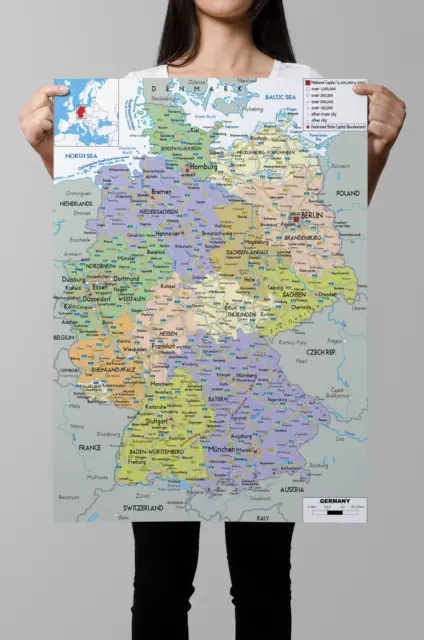 Laminated Germany Map Poster Wall Art Cheapest On Ebay A1 A2 A3 A4