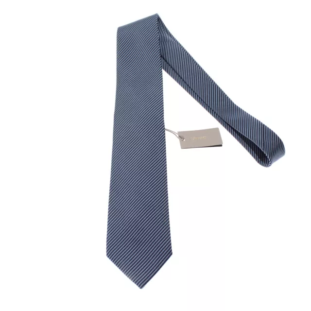 Tom Ford NWT Neck Tie in Blues and Black Micro Stripes Silk/Cotton Blend