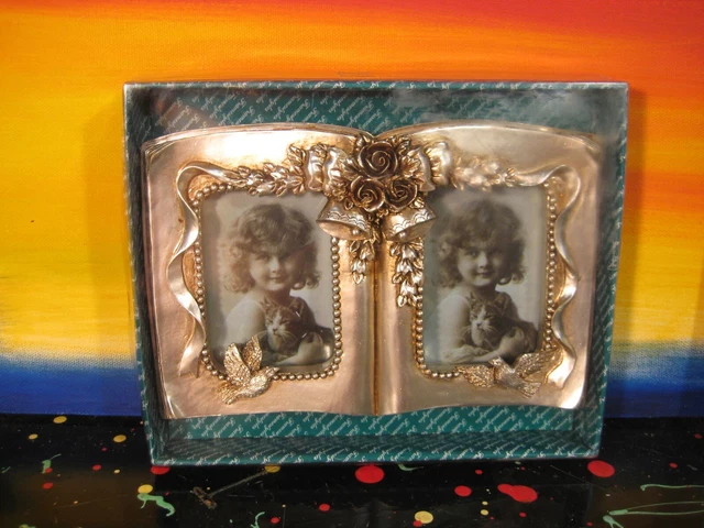Double Desktop Anniversary Photo Frame Wedding Bells Silvertone by Framestyles