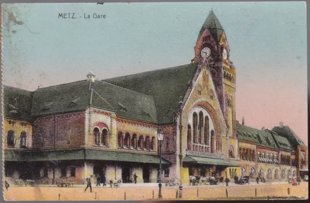 METZ 57 CPA color station written to Monsieur LANCEREAUX 08 Amagne-Lucquy circa 1930