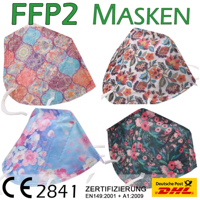 FFP2 Maske Bunt mit Muster Farbig Motiv BLUMEN Mundschutz Masken 3 5 10 Stück 🌸
