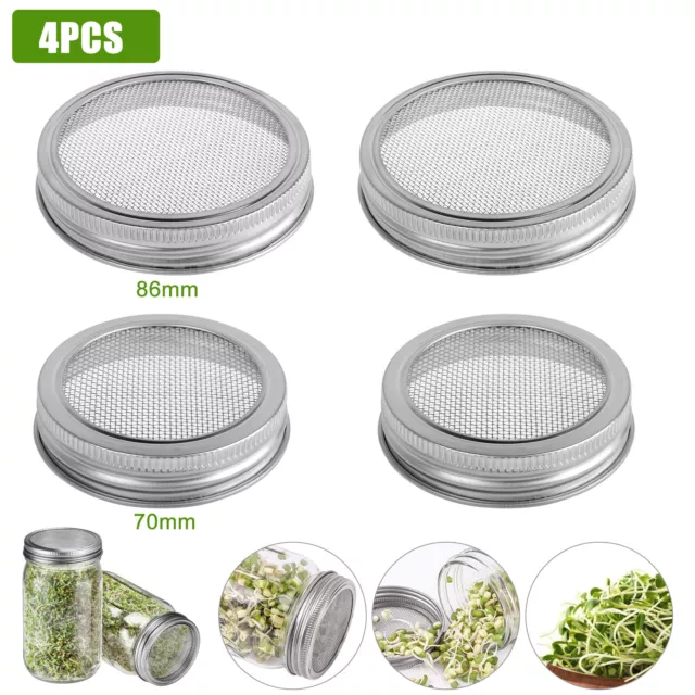 4Pcs Stainless Steel Wide Mouth Sprouting Mason Jar Strainer Lids Filter Screen