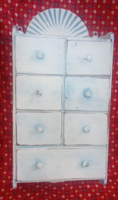 Vintage Wooden Wall Mounted Spice Boxes Apothecary Chest 7 Drawers Painted Cute!