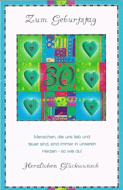 ZUM 30. GEBURTSTAG Geburtstagskarte mit Kuvert Glückwunschkarte NEU 23