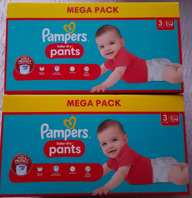 Lot 208 couches-culottes Pampers baby-dry pants taille 3 (6-11kg)