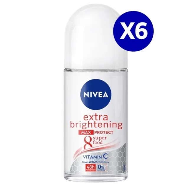 6X50ML Nivea Roll On Extra Brighting Max Protect Desodorante Antitranspirante