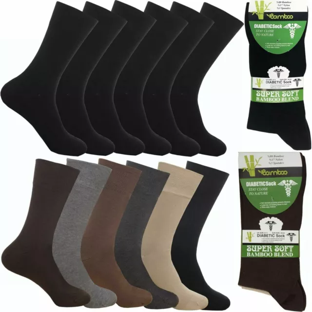 Mens Diabetic Bamboo Socks Super Soft Loose Top Socks Assorted UK 6-11