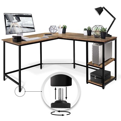GOTOTOP Tavolo da Computer A Forma di L in Ufficio per Ufficio scrivania con Ripiani di Studio Tavolo Grande di Lavoro per Angoli 