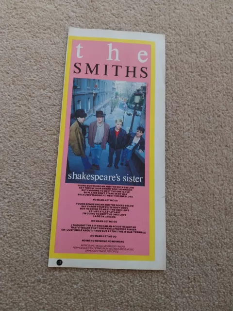Tnewl61 Advert 11X4 The Smiths : 'Shakespeare's Sister' Song Words