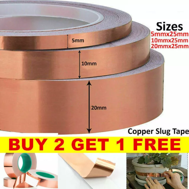 25M Adhesive Copper Slug Tape Snail Barrier conductive Repellent Guitar EMI