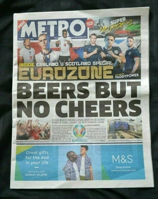 THE UK METRO Newspaper 18/06/21 June 18th 2021 England vs Scotland Euro