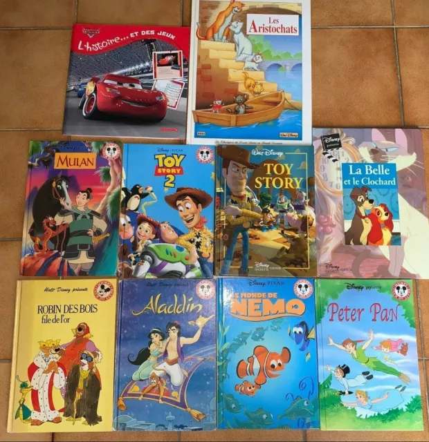 Lot 10 Livres Disney - Aladdin - Nemo - Toy Story - Peter Pan - Cars - Mulan