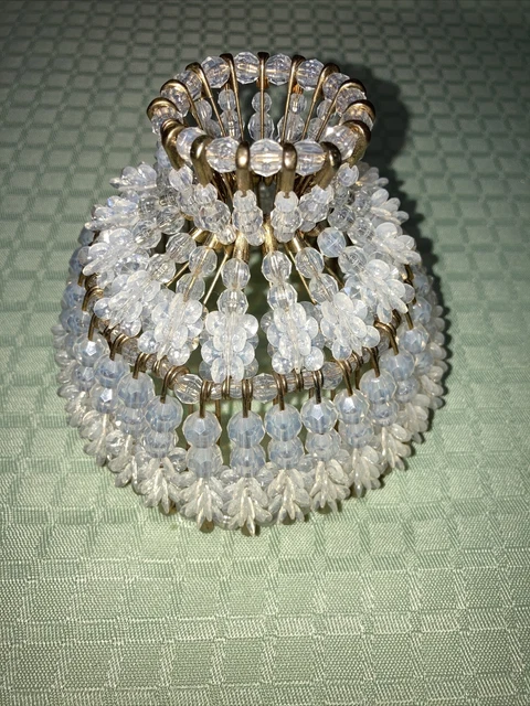 VINTAGE MINIATURE HANDMADE SAFETY PIN and CLEAR BEAD LAMP SHADE 