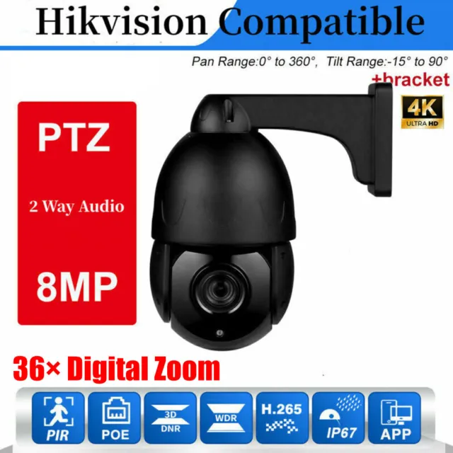 HIKVISION Kompatible 4K 8MP PTZ IP POE Dome Kamera 36x Zoom 2-Wege Audio Schwarz