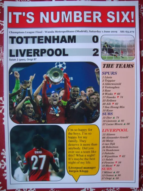 Tottenham 0 Liverpool 2 - 2019 Champions League final - souvenir print