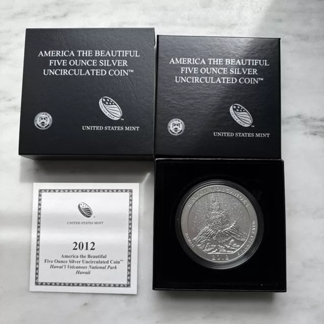 2012 P ATB Hawaii Volcanoes Park 5 oz .999 Silver Uncirculated In OGP W/ COA