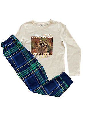 Boys Girls Pyjamas 100% Cotton Long Unisex Jersey Top Brushed Tartan Loungepants