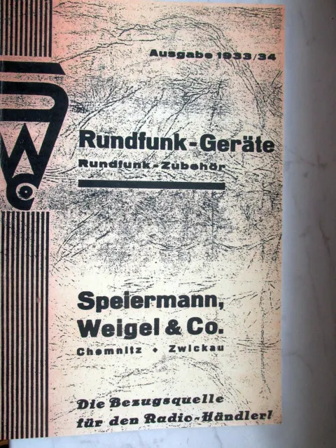 Radio Katalog Speiermann, Weigel von 1933/34 Reprint neu #531