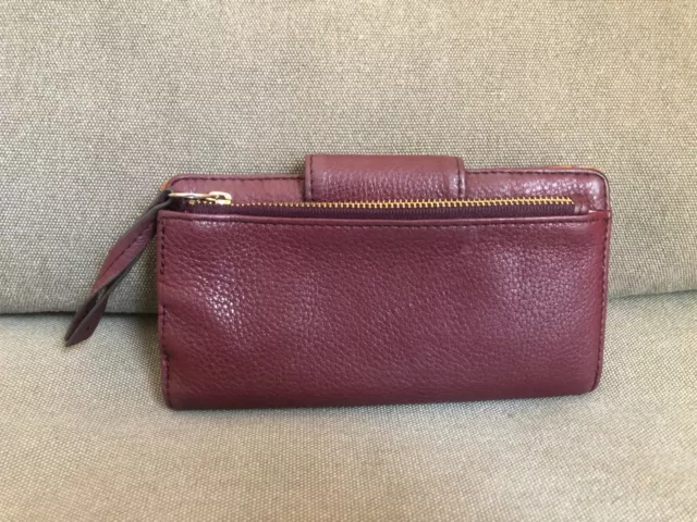 Fossil Women's Sydney Wallet RFID Burgundy Pebbled Leather Bifold Tab Clutch 3