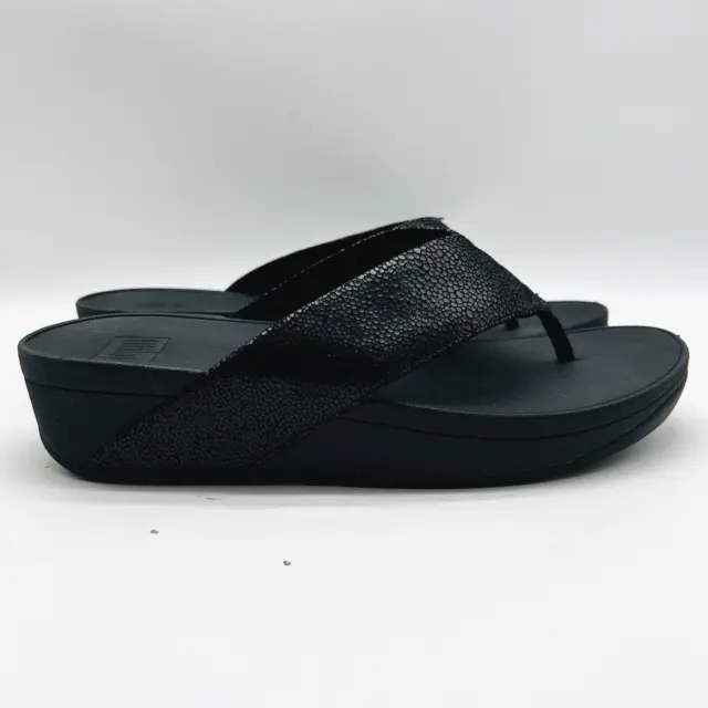 FitFlop Sandals Womens 9 Black Leather Lulu Thong Platform Comfort Slides NEW