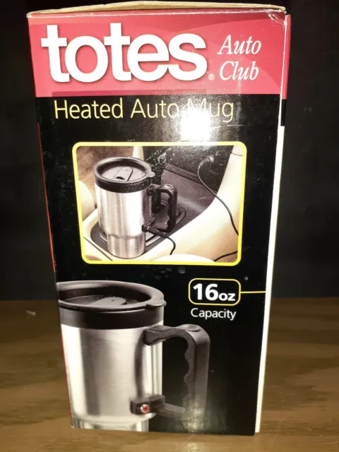 Totes Heated Auto Mug 16 Oz Size Stainless Steel Black 12V DC Adapter Non Slip