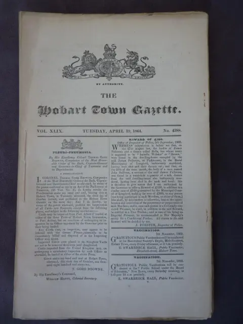 Hobart Town Gazette - Tasmania - 19 April 1864 -   Convict Notices, Rewards Etc