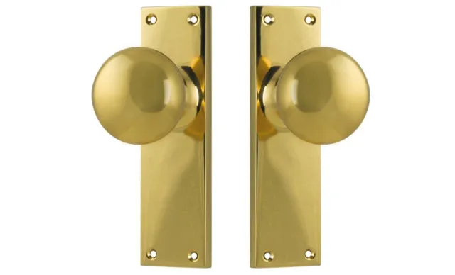 DOOR KNOB PAIR-VICTORIAN-POLISHED BRASS-HEAVY SOLID FORGED-TRADCO-front entrance