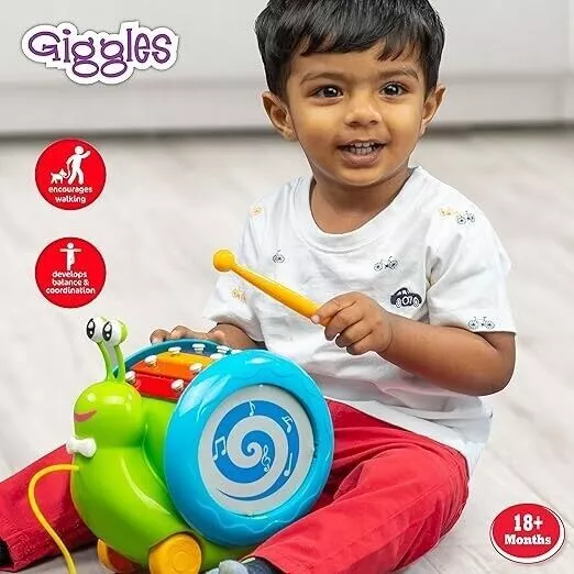 Funskool Giggles, 3 In 1 Pull Along Musical Snail, Xylophone, Baby toys 3