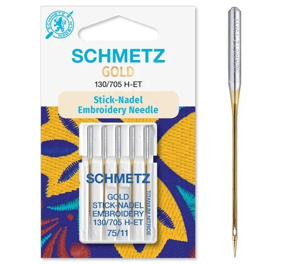 5 Schmetz Gold Titan-Sticknadeln 130-705 H-ET Stärke 75/11 Embroidery Needle