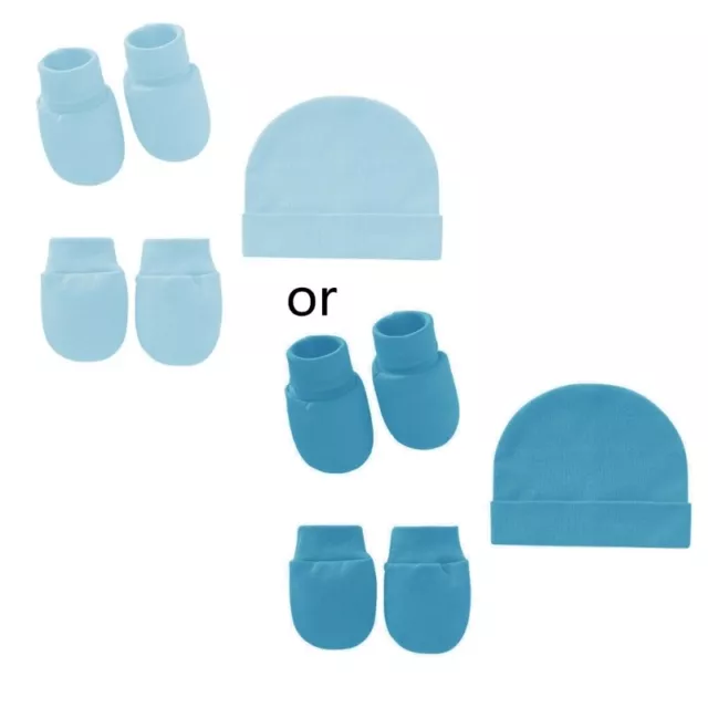 3 Pcs/Set Baby Anti Scratching Soft Cotton Gloves Hat Foot Cover Set Solid Color