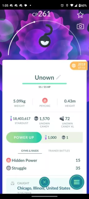 Pokémon Go fest * Shiny Unown M *- TRADE registered - Description