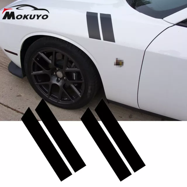 4pcs Glossy Black Car Hood Fender Racing Stripe Hash Mark Vinyl Decal for Dodge